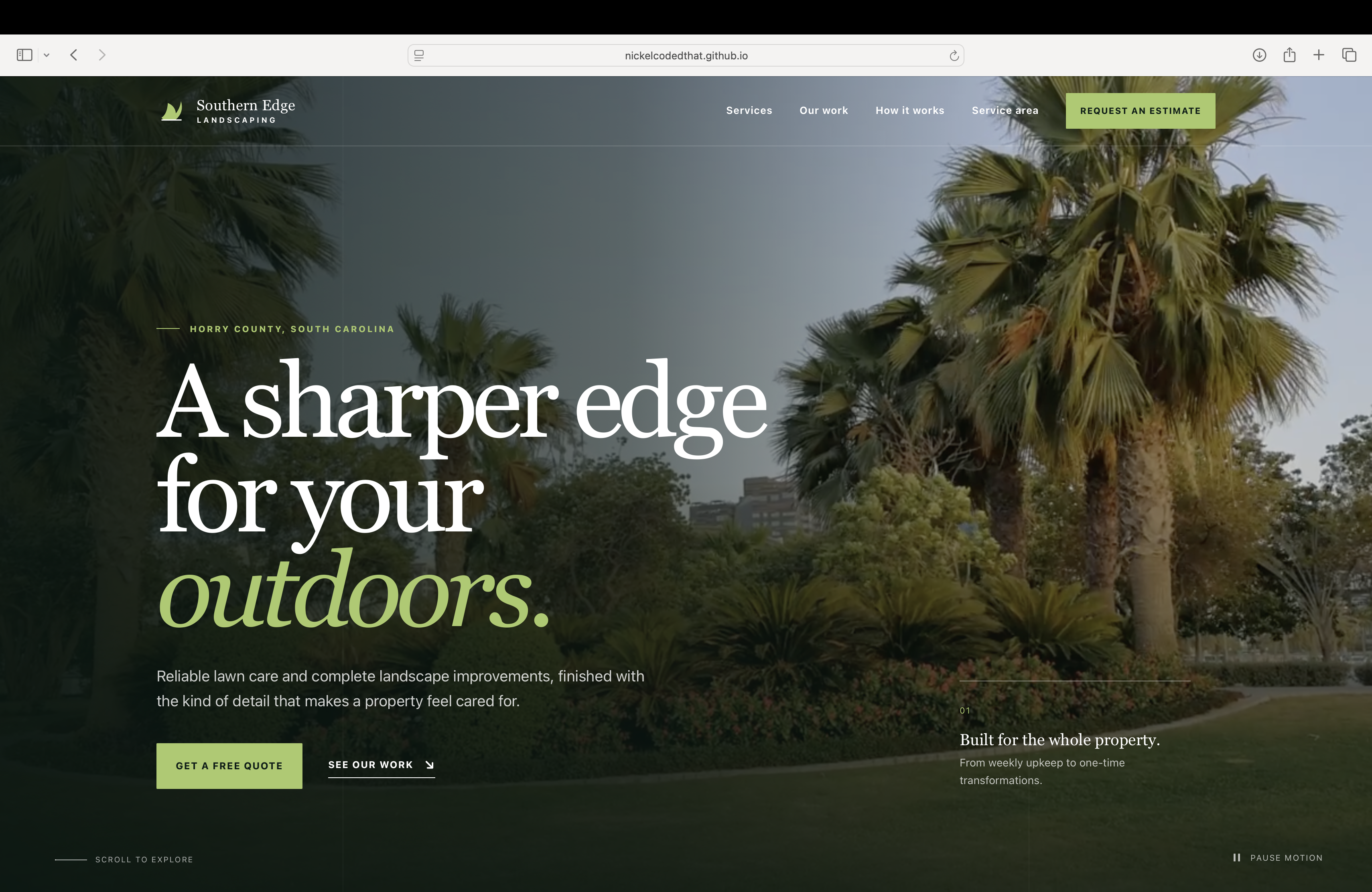 Southern Edge Landscaping website screenshot